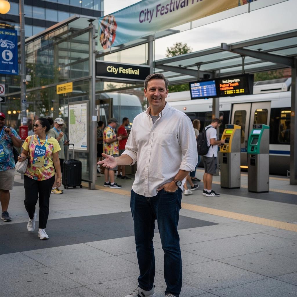 Ulotki informacyjne o festiwalu i dostępnych opcjach transportu