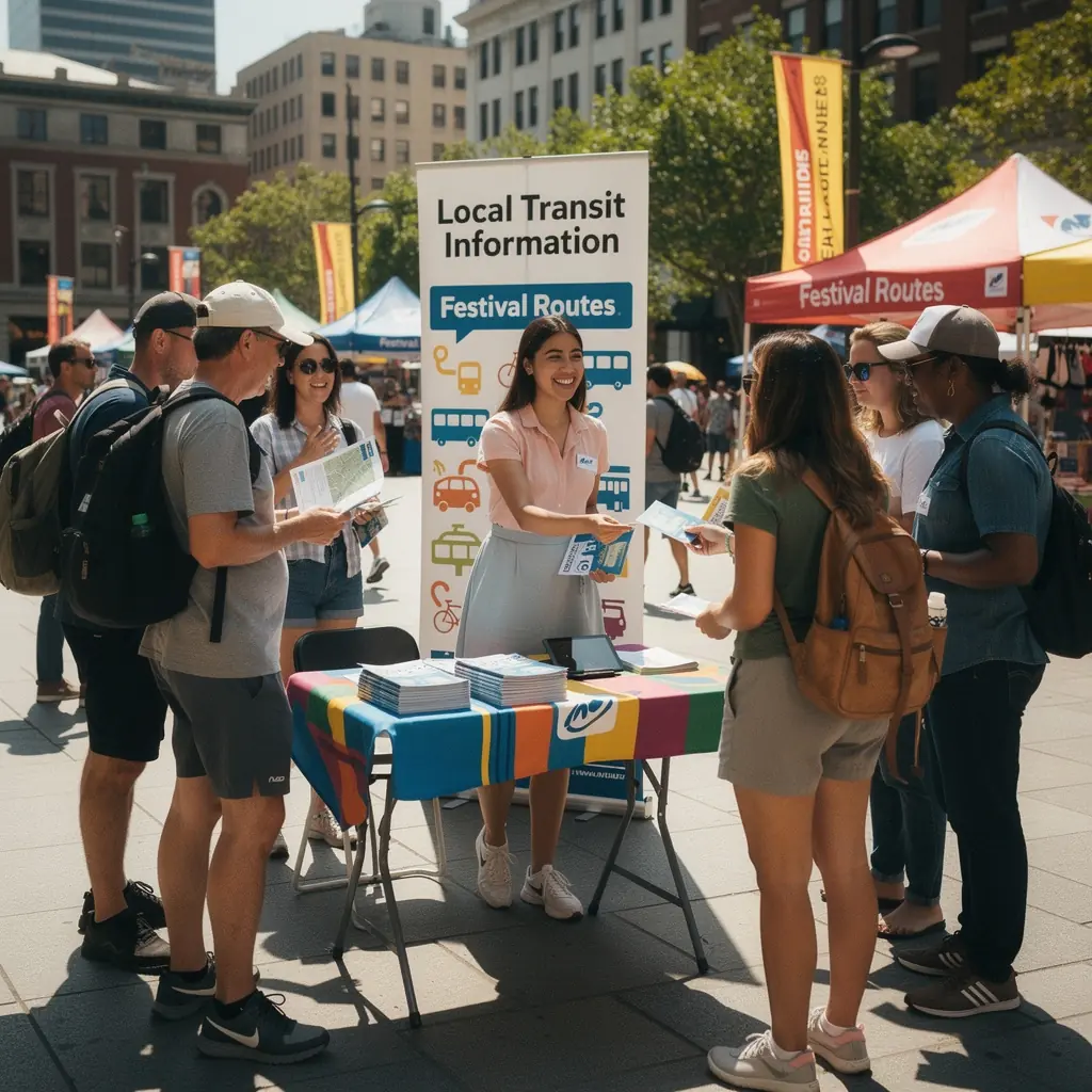 Informacyjny plakat o godzinach odjazdów transportu publicznego podczas festiwalu